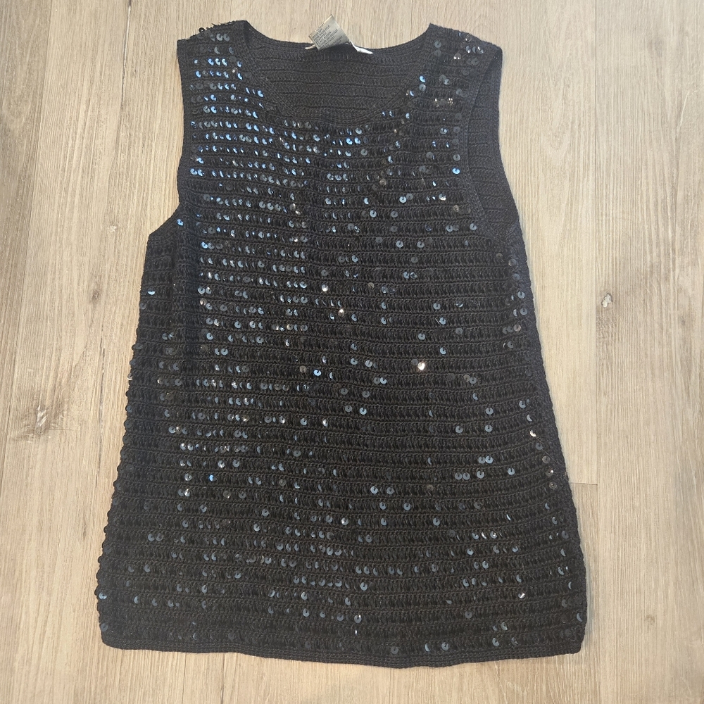 Uniform John Paul Richard Black Sleeveless Sequin Unlined Top Womens Size Medium